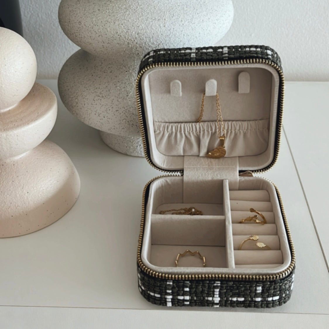 Small Tweed Jewellery Box-Khaki