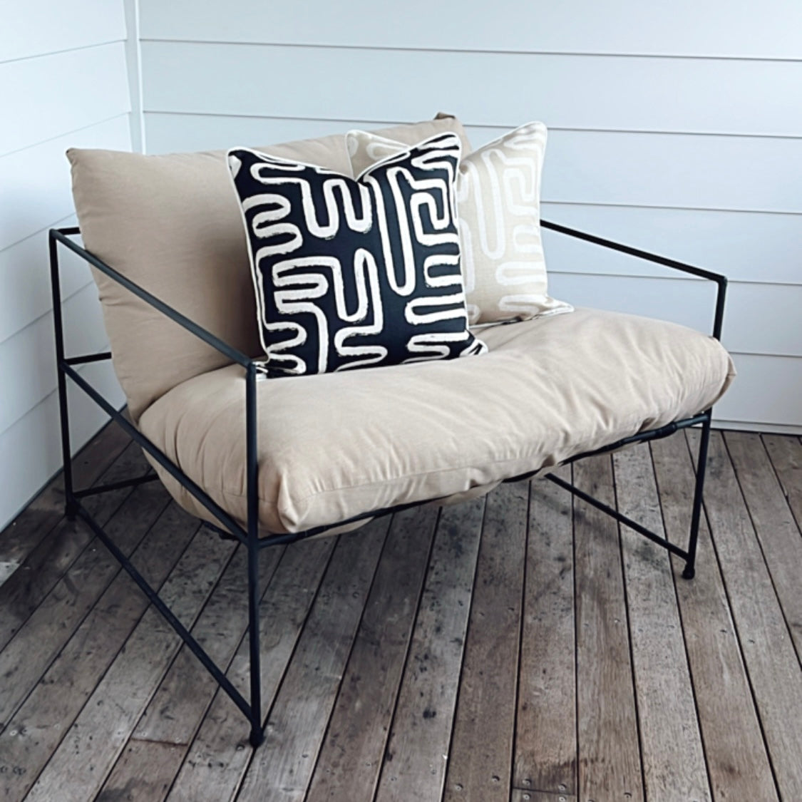 Cushion Cover-With Black Piping-Maze Black-45cm x 45cm