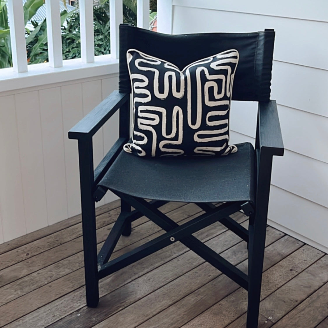 Cushion Cover-With Black Piping-Maze Black-45cm x 45cm