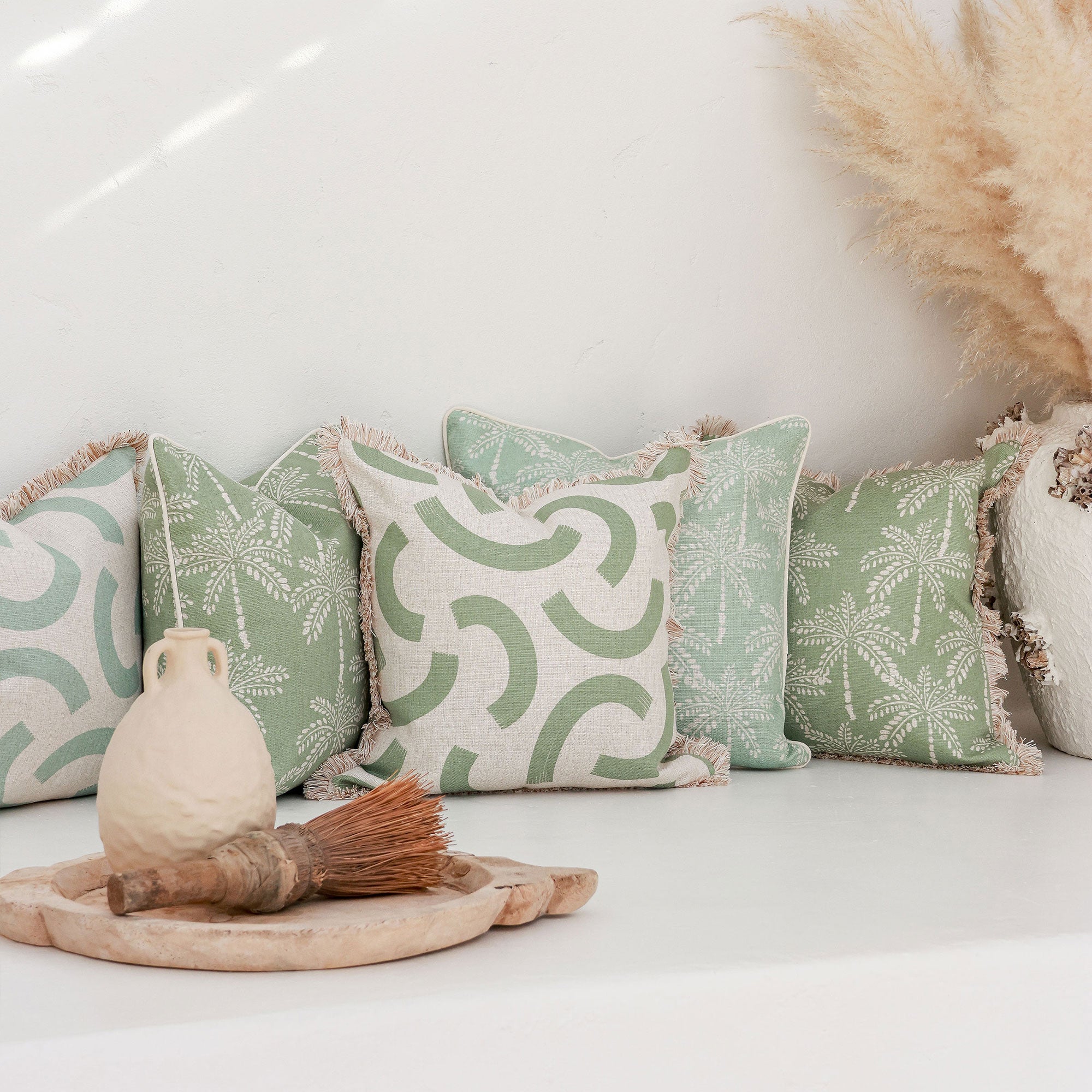 Cushion Cover-With Piping-Cabana Palms Seafoam-45cm x 45cm