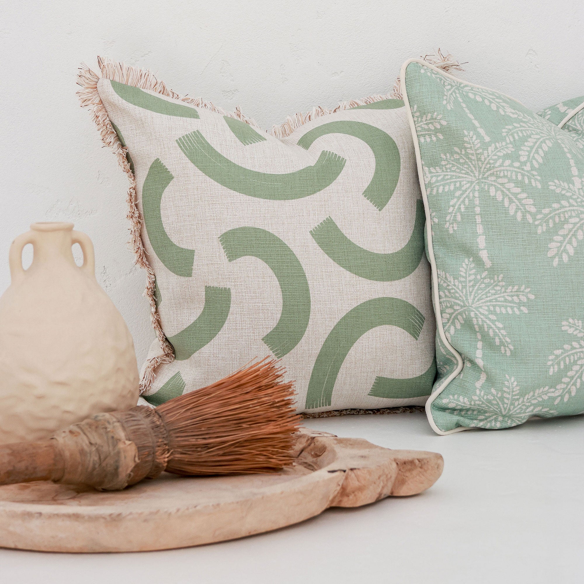 Cushion Cover-With Piping-Cabana Palms Seafoam-45cm x 45cm