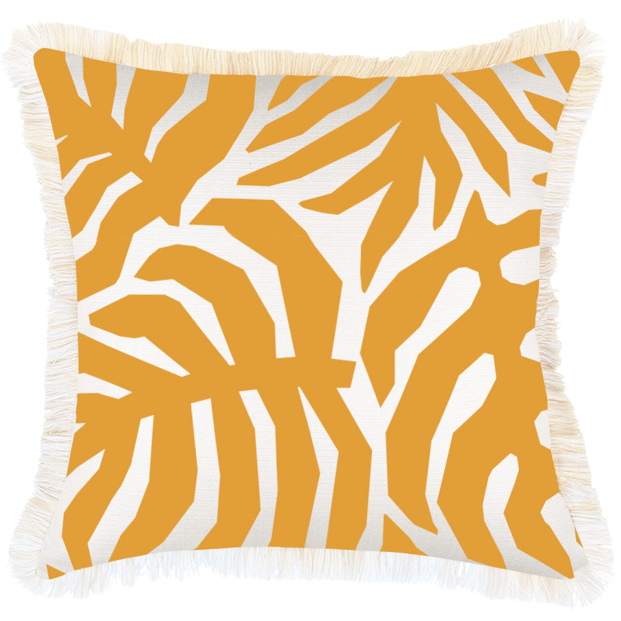 Cushion Cover-Coastal Fringe-Casa Palms Gold White-45cm x 45cm