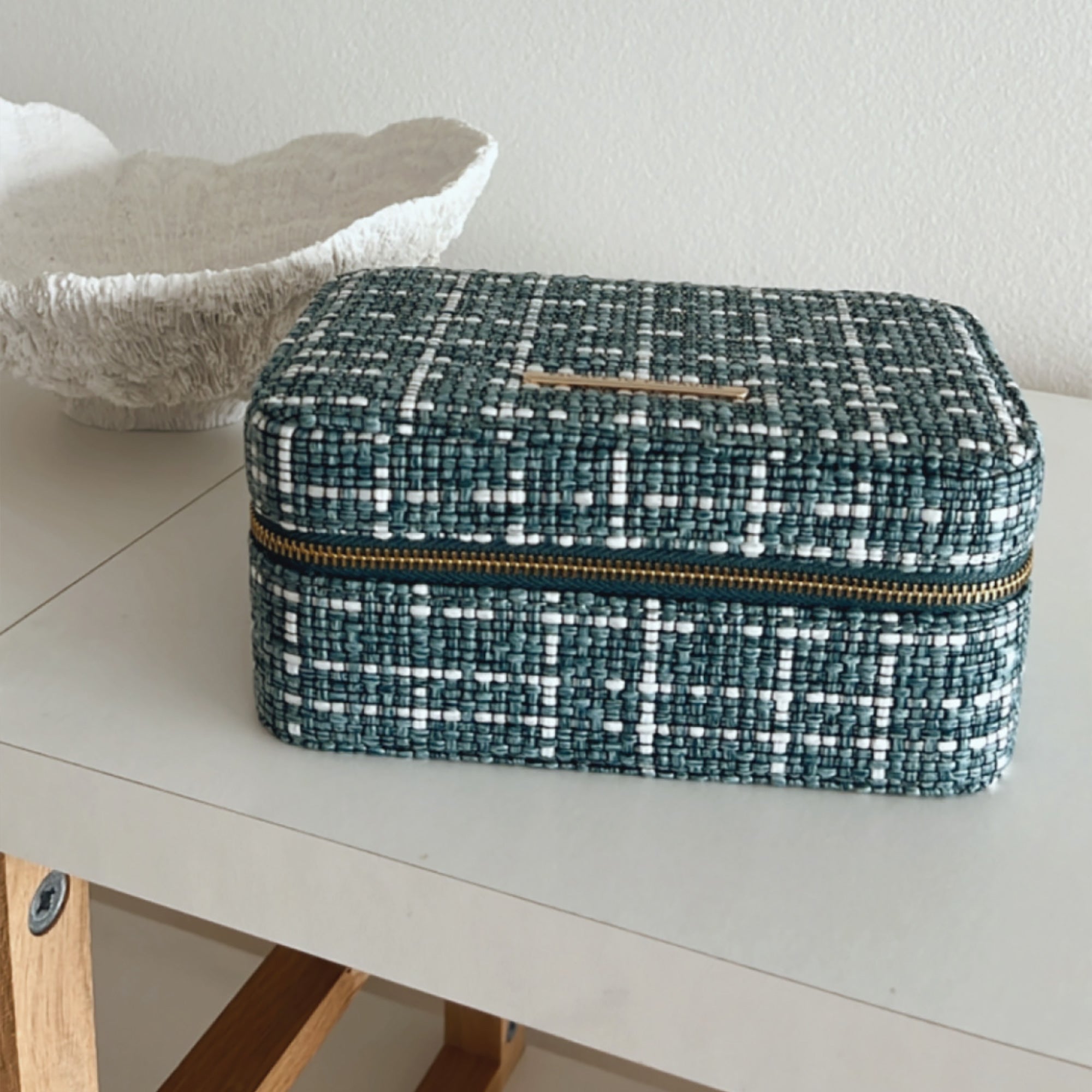 Large Tweed Jewellery Box-Light Blue