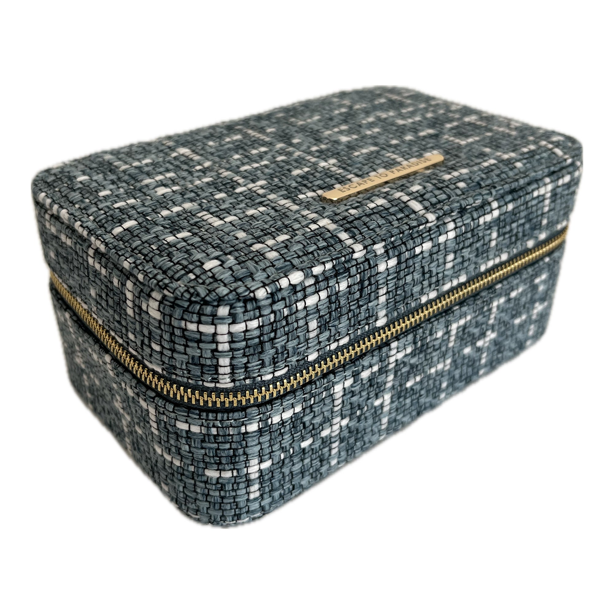 Large Tweed Jewellery Box-Light Blue