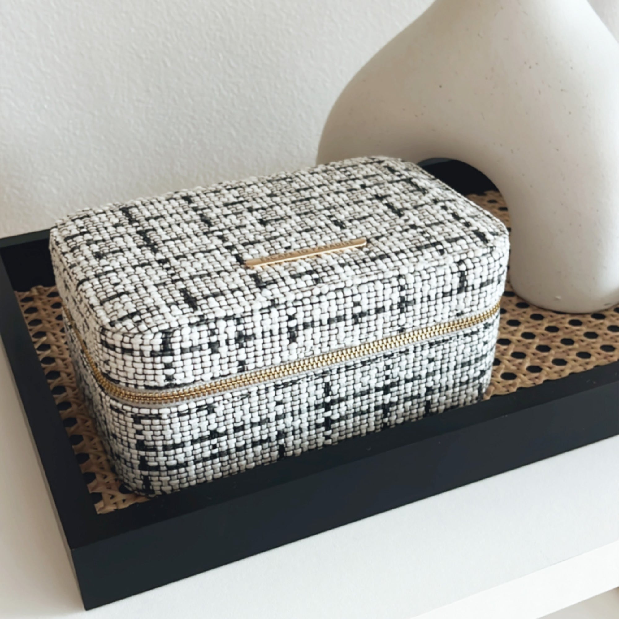 Large Tweed Jewellery Box-Cream