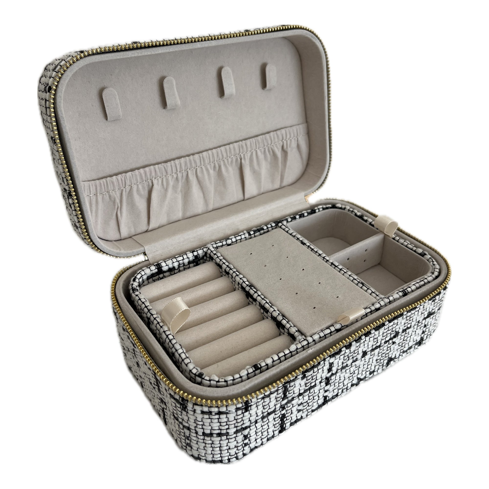 Large Tweed Jewellery Box-Cream