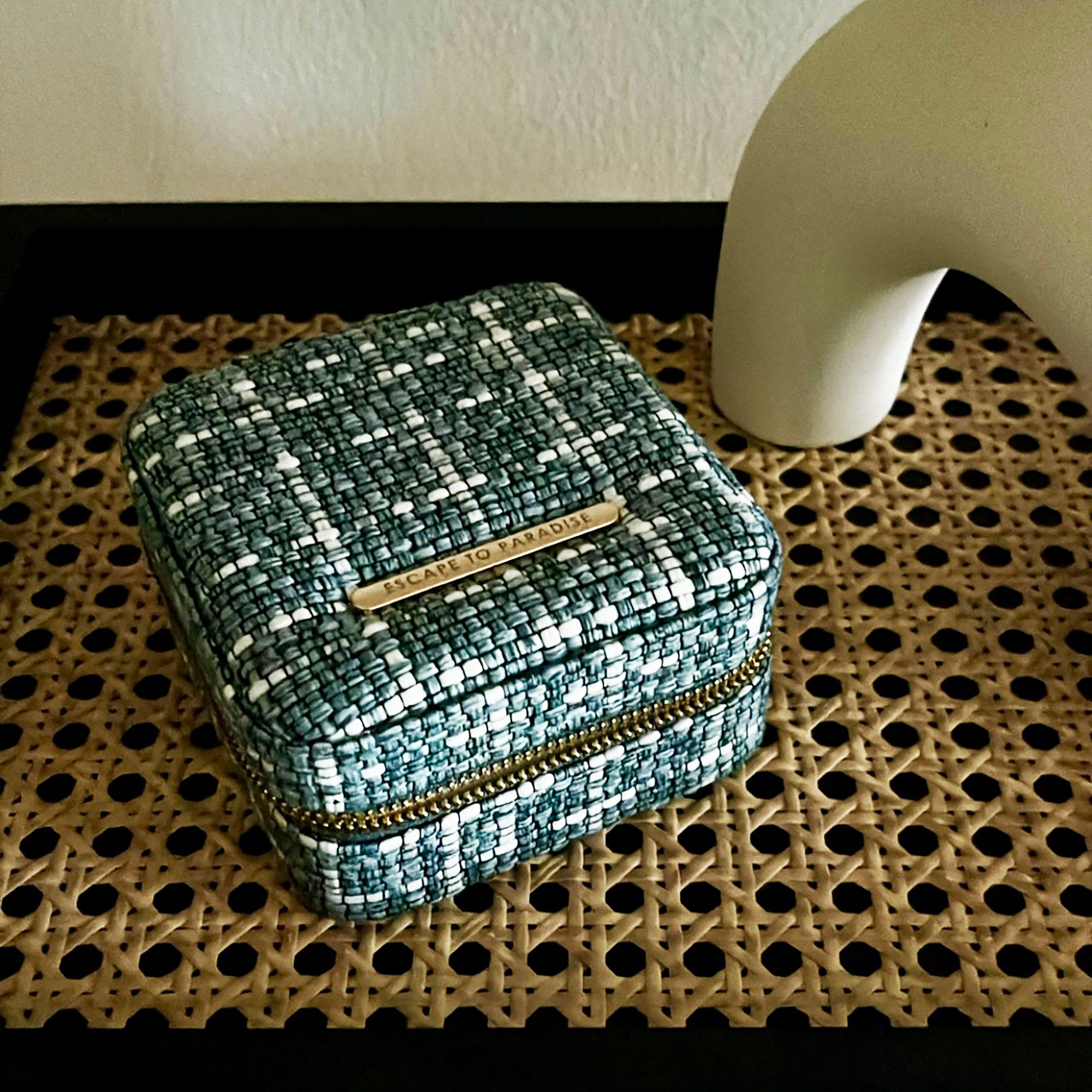 Small Tweed Jewellery Box-Light Blue