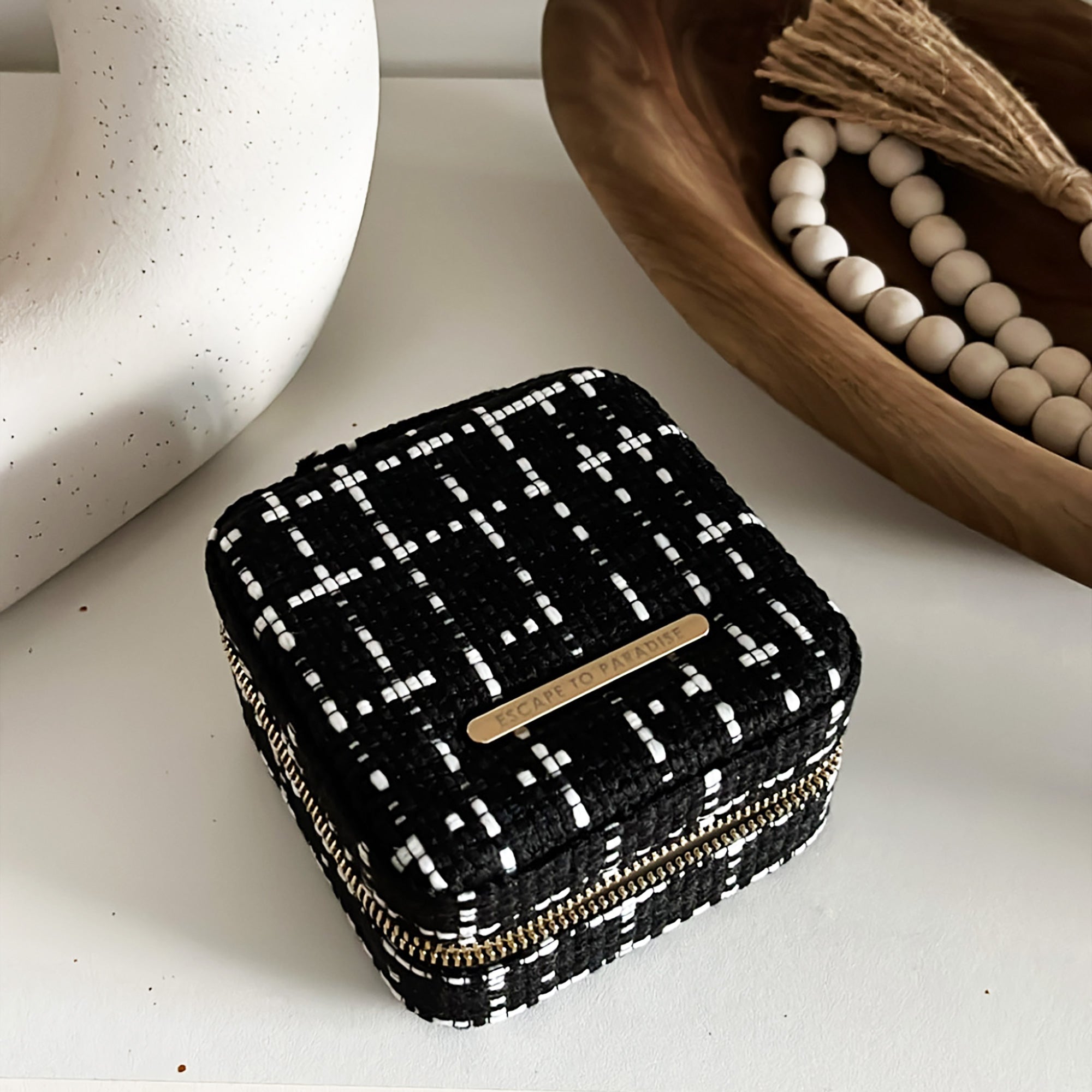 Small Tweed Jewellery Box-Black