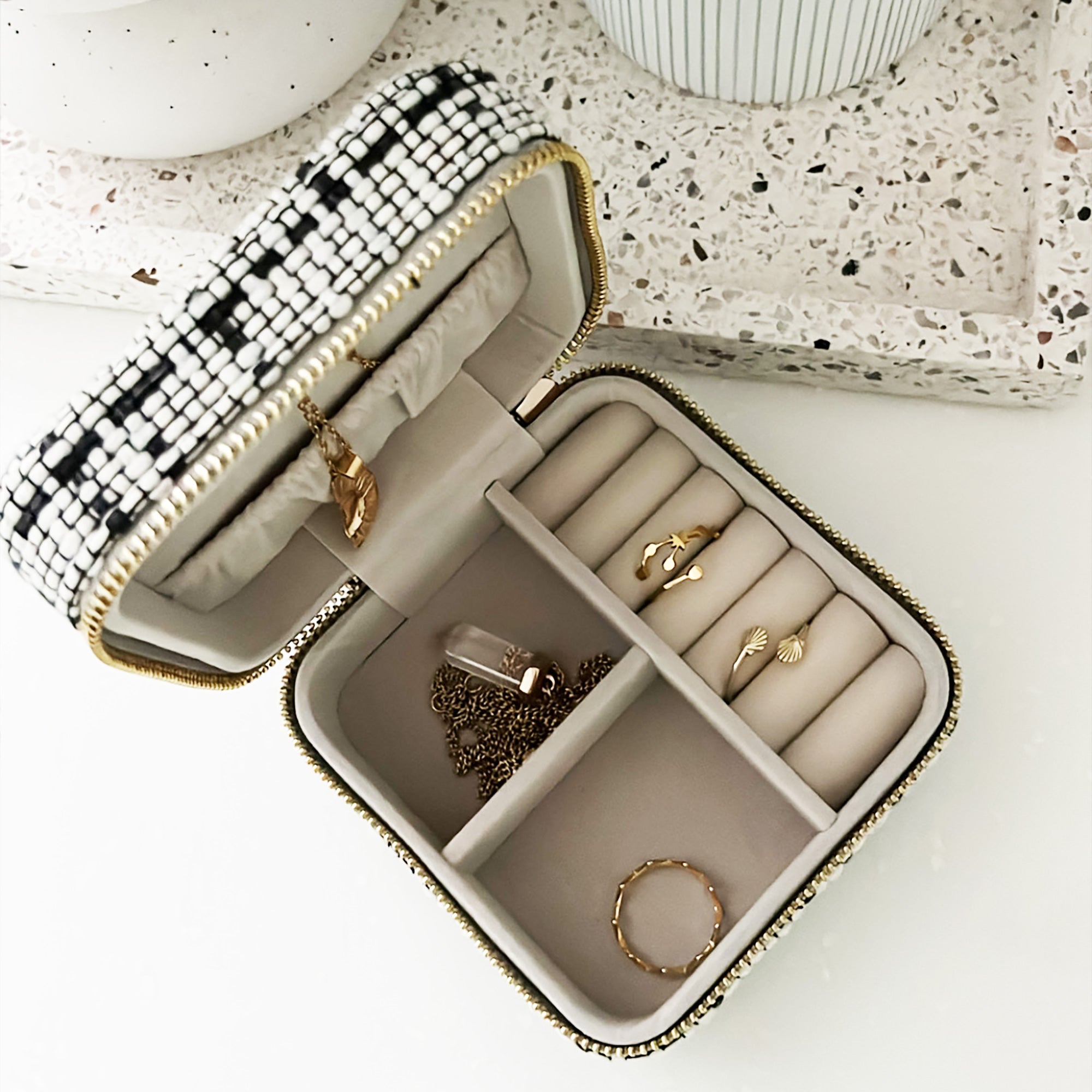 Small Tweed Jewellery Box-Cream