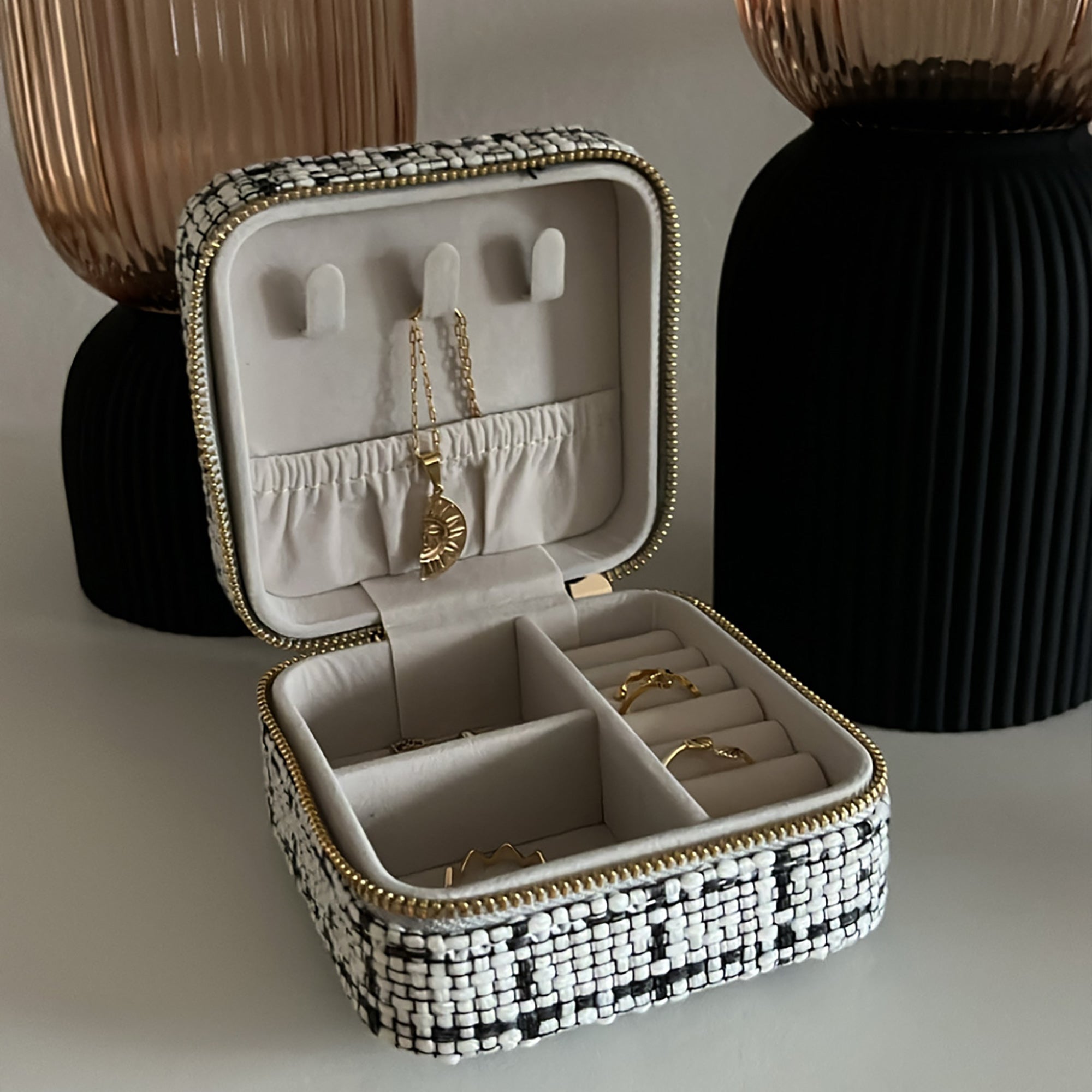 Small Tweed Jewellery Box-Cream