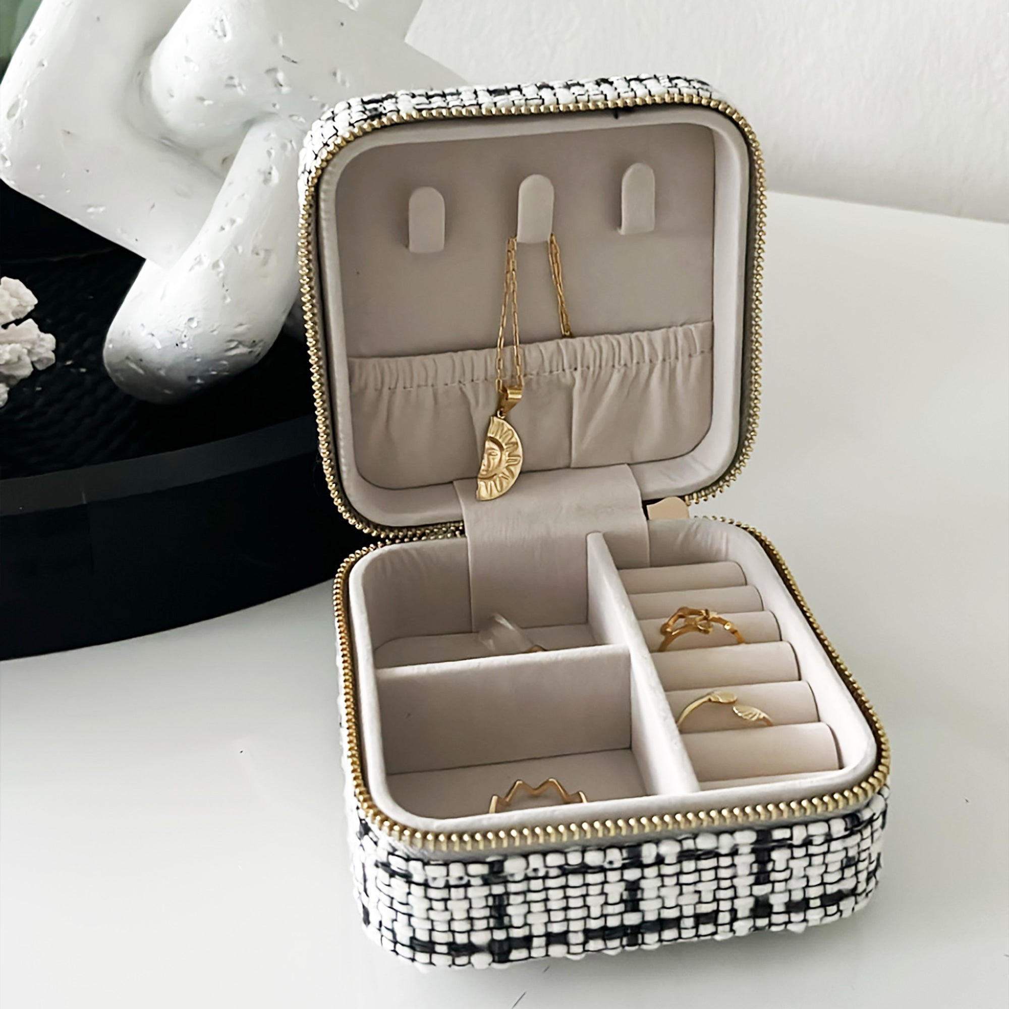 Small Tweed Jewellery Box-Cream